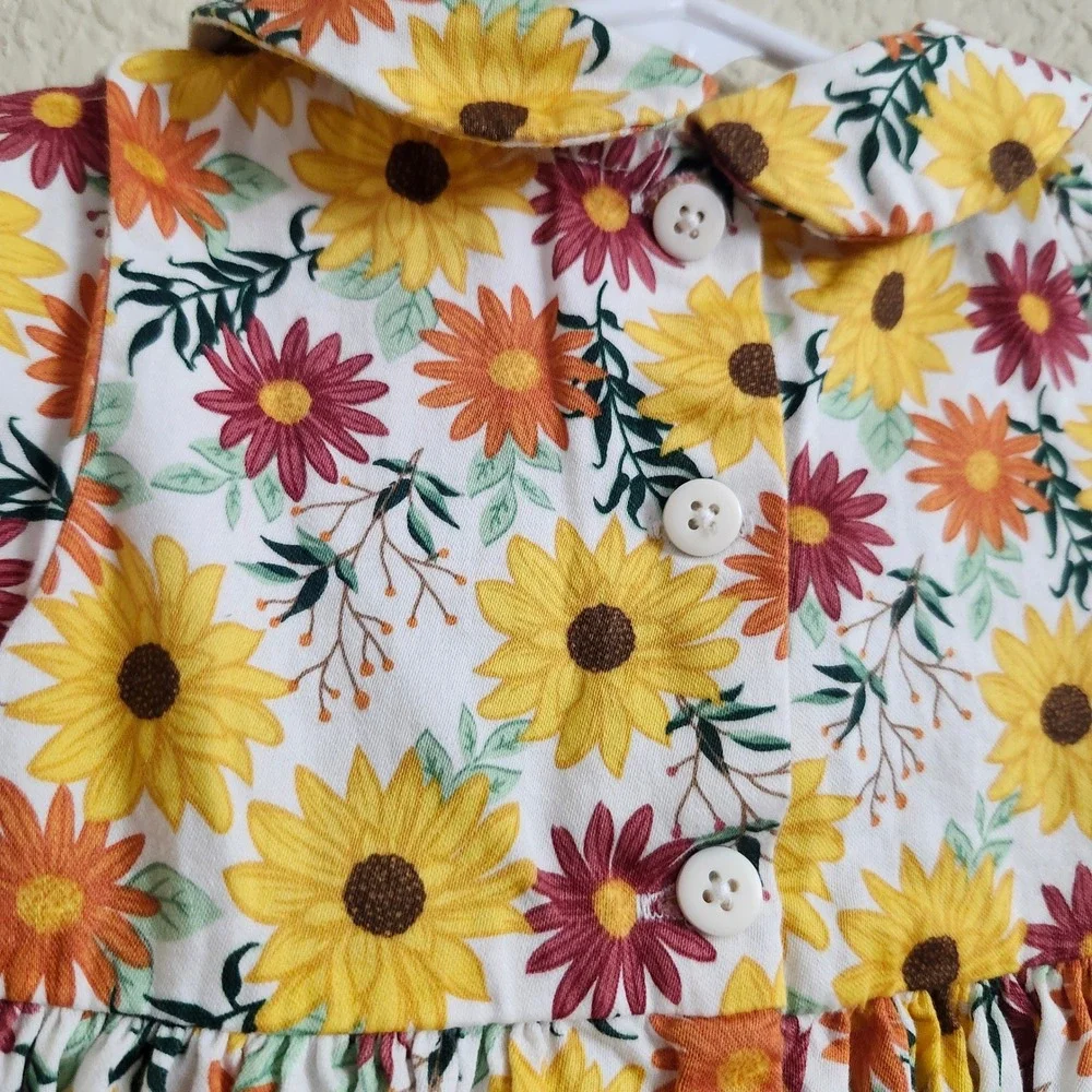 Good Lad Baby Girls 12M Yellow Sunflower Cardigan Dress‎ Set Peter Pan Collar